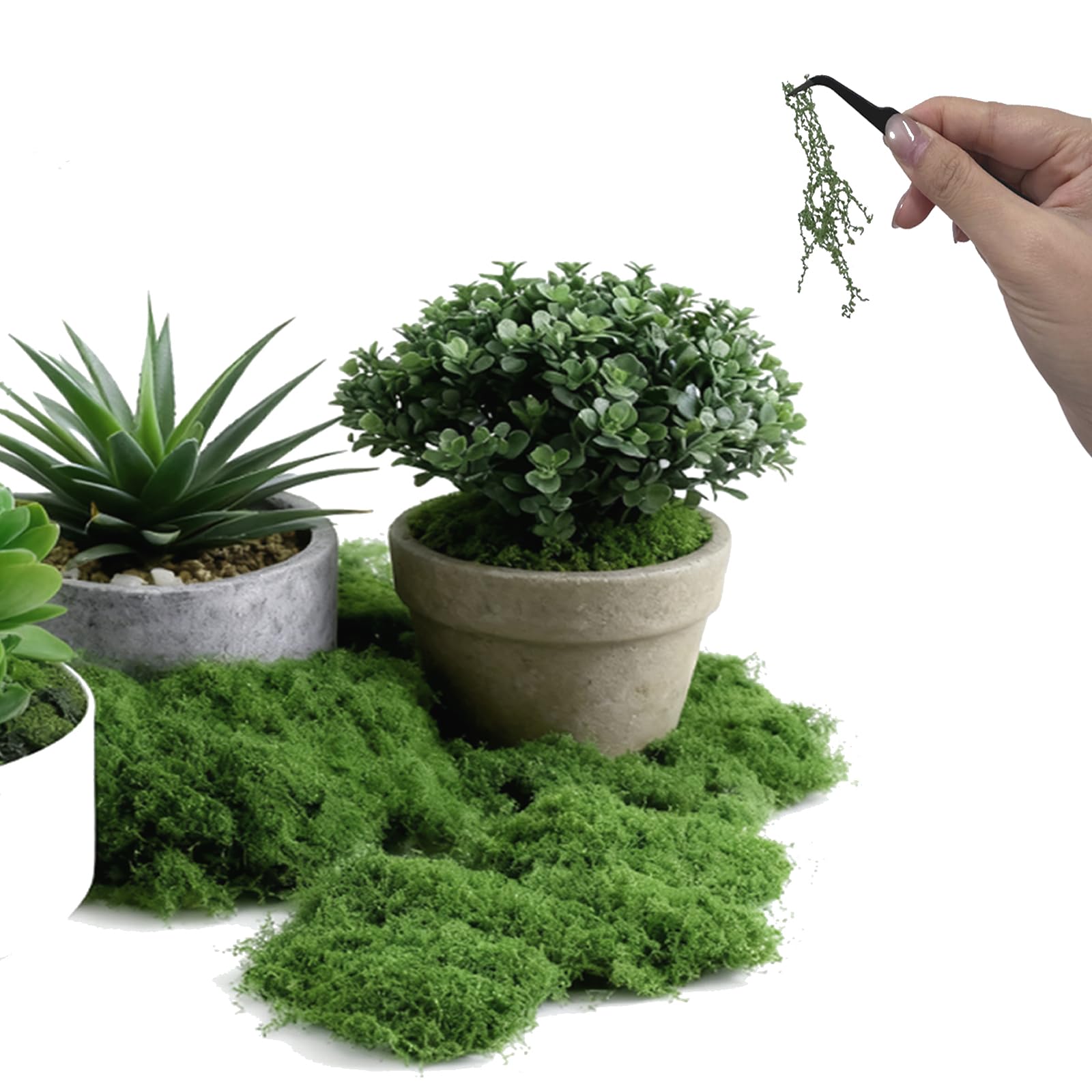 Hattusashield Dark Green Artificial Moss For Indoor Plant Pots, Fake Moss, Artificial Fake Green Lichen Plants With Tweezers, For Garden, Floristry, Model Making, Easter Arts And Crafts Decorative(50G ) ﻿