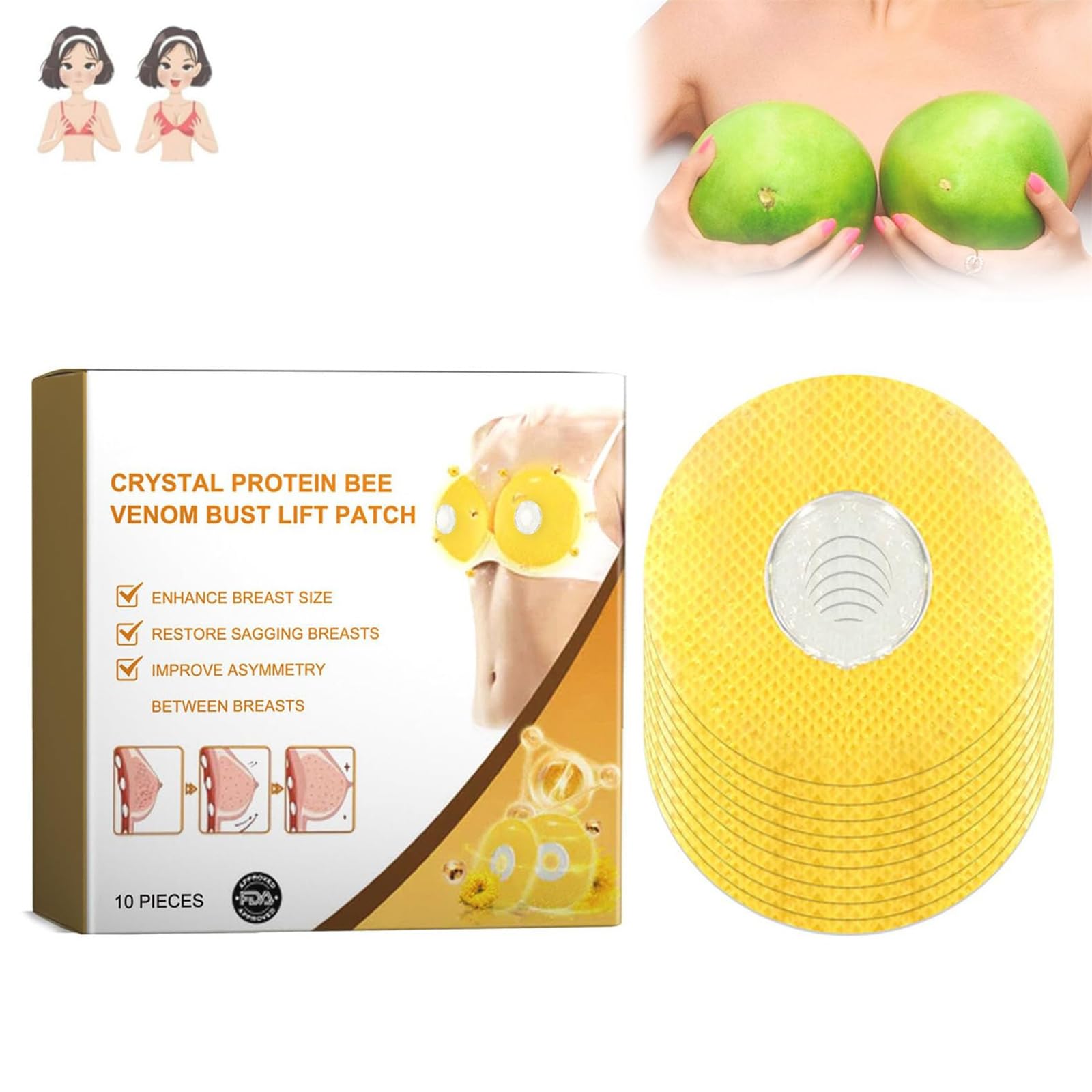 Moondor Royal Jelly Breast Enhancement Patch,Natural Breast Growth Patches,Breathable,Traceless and Anti-Sag Breast Enhancement Patch,Breast Enhancement Mask, Breast Firming Patch for Women (1 Box)