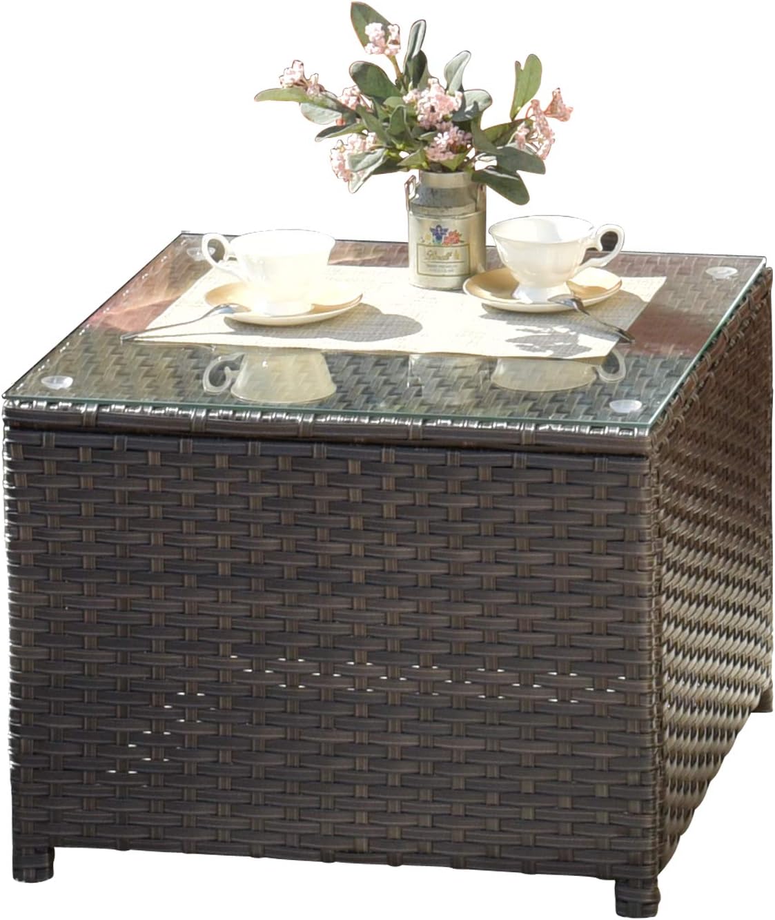 XIZZI Patio Furniture Table Outdoor Table with Glass Top