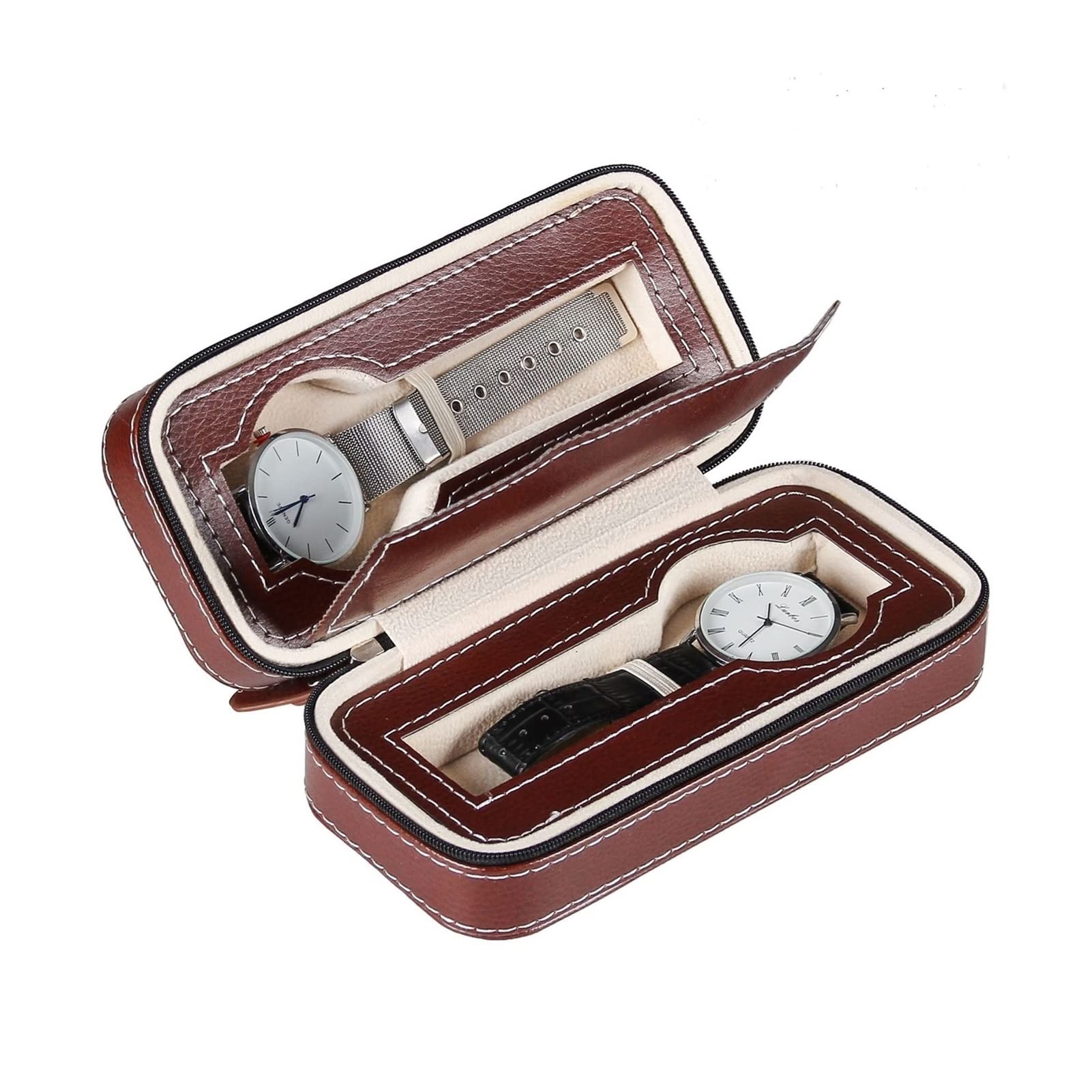 Boîte de montre organisateur simili cuir étui montre de rangement marron