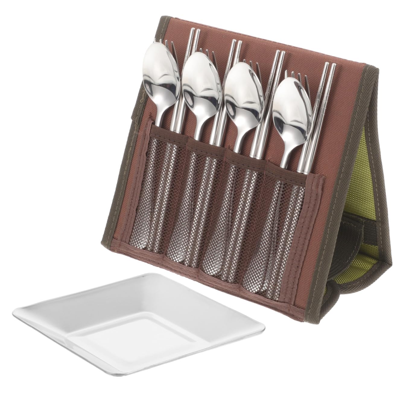 BESPORTBLE Set di Posate in Metallo Inossidabile per Picnic e Viaggio, Barbecue Tableware, Outdoor Cutlery Set con Borsa per 4 Persone Colore Casuale