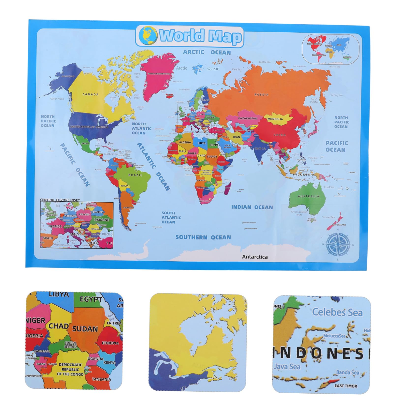 Operitacx 4blätter Weltkarte Für Junge Mädchen Lernposter Für Vorschule Und Kindergarten Bunte Wanddekoration Geografischen Kenntnisse Geeignet Für Klassenzimmer Und Kinderzimmer Stil