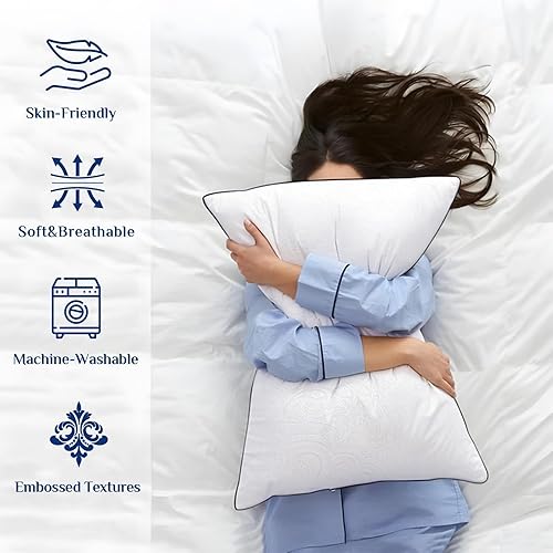 Miniatura 5 de JOLLYVOGUE Almohadas tamaño Queen, juego de 2 para dormir, almohadas de cama suaves y con soporte con relleno alternativo al plumón para personas