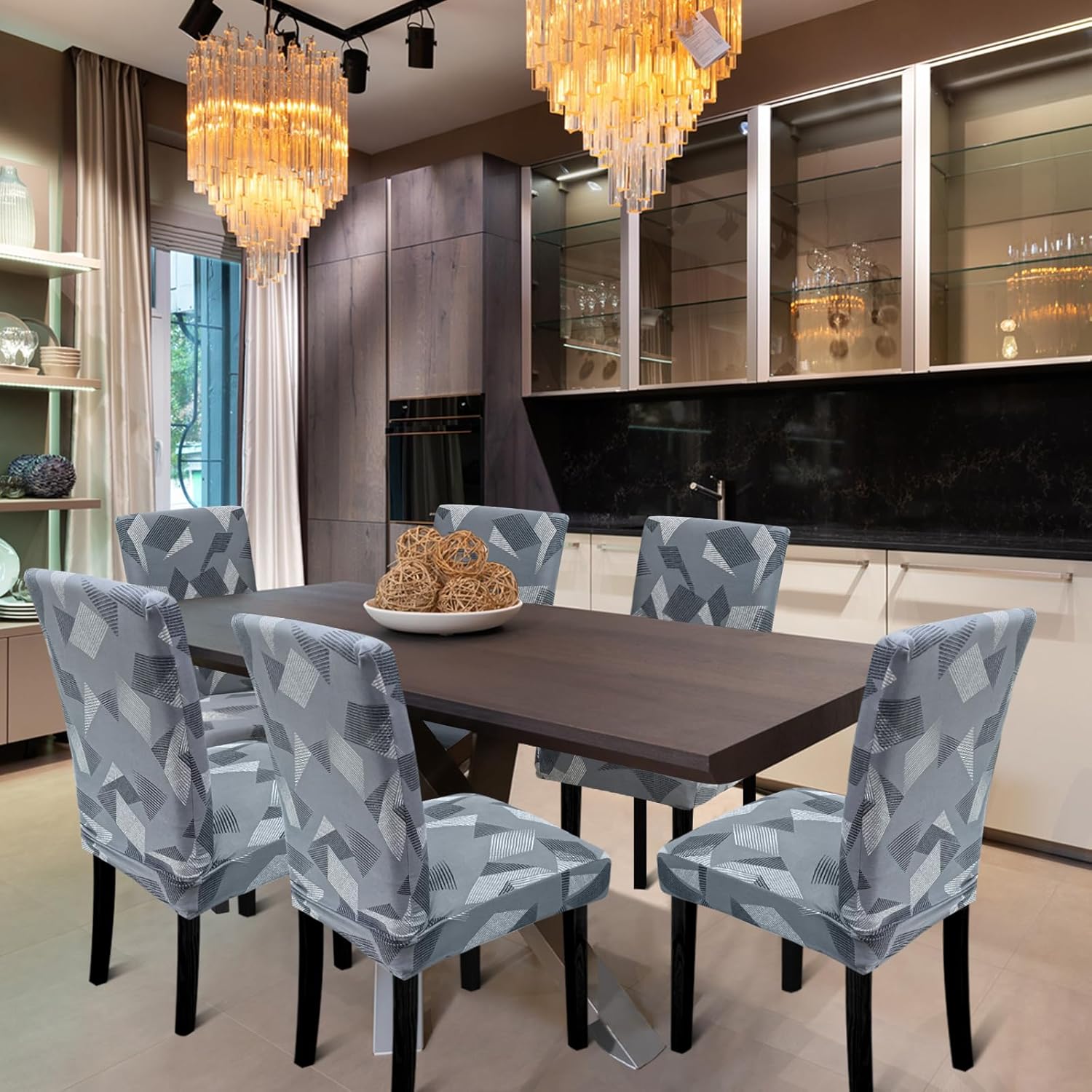 Chair Covers, Stretch Kitchen Dining Room Chair Covers Set of 6, Removable Washable Dining Chair Slipcovers for Home, Hotel, Banquet