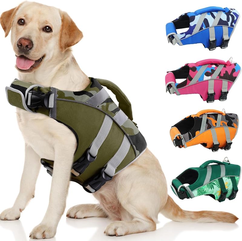 Colete Salva-Vidas para Cães Kuoser com Faixa Refletiva e Alça de Resgate – Tamanho Grande
