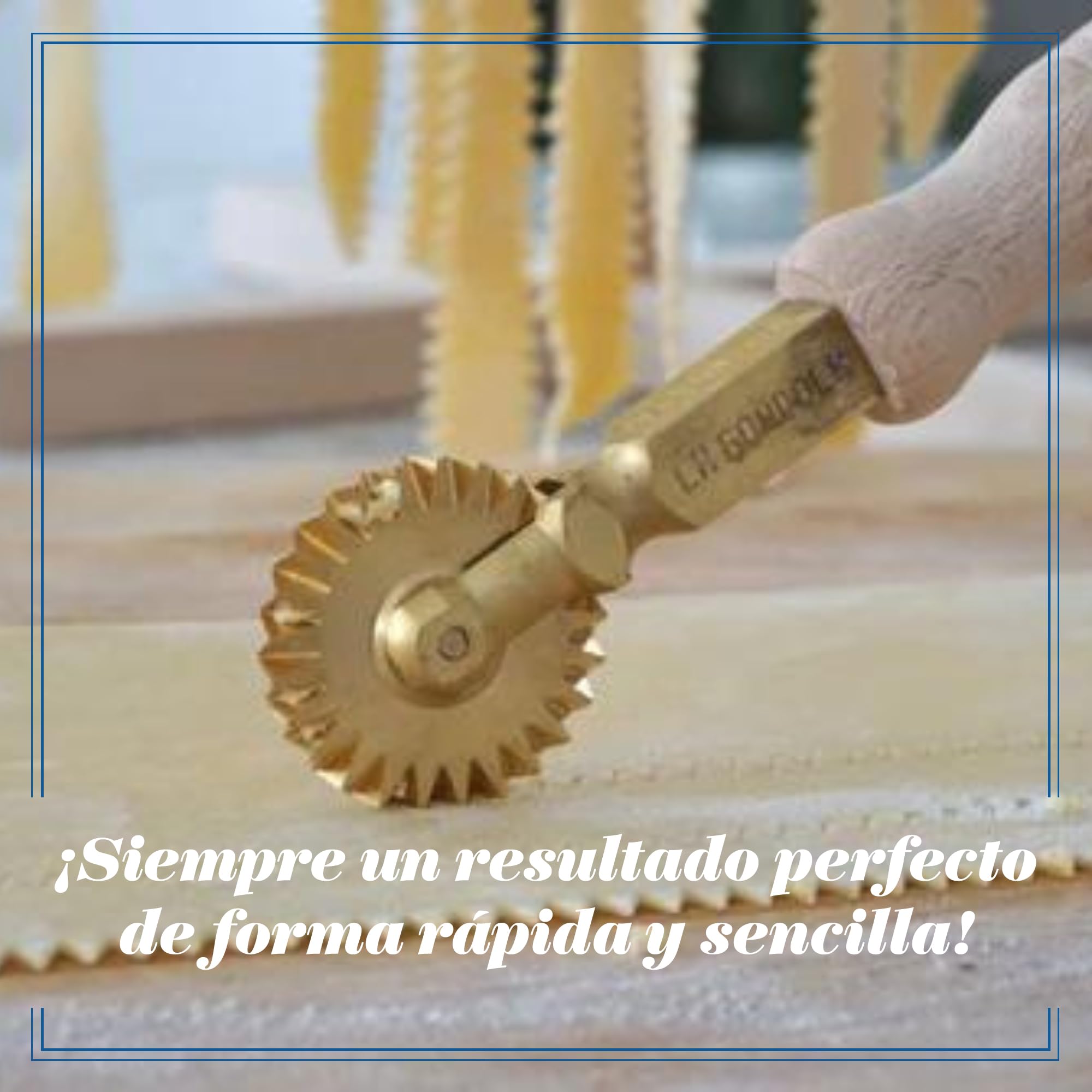 La Gondola Cortador de Pasta Casero - Rueda Festoneada | Utensilios para Pasta Fresca para Casa y Negocio | Latón y Madera | Cortapastas Seguro y Fácil de Usar | Cortador de Raviolis