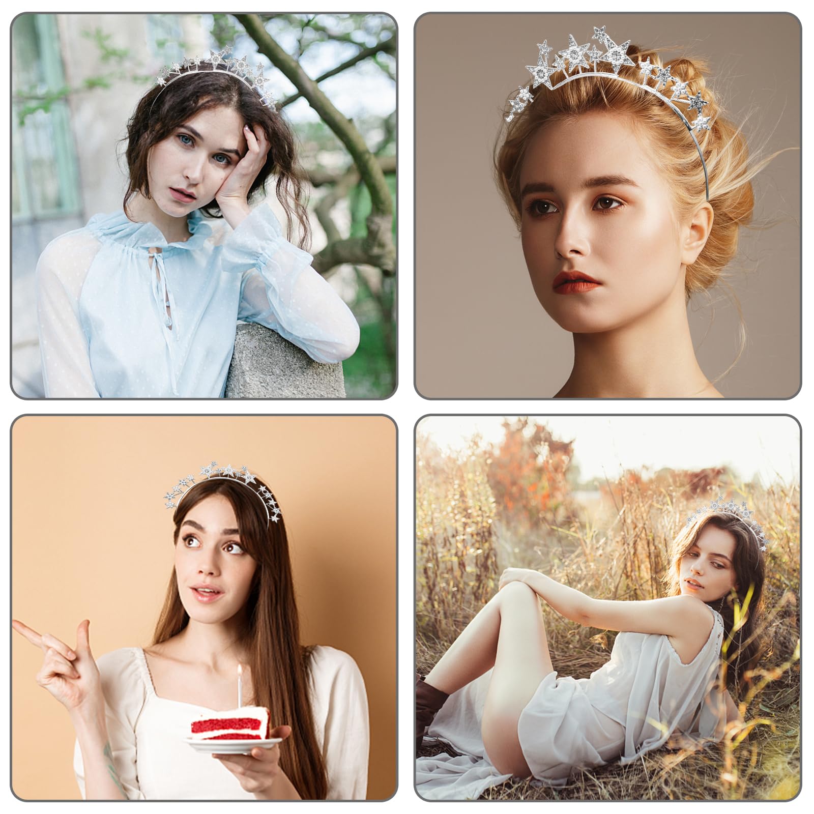 Cerchietto A Stella Con Strass CAKURE - Diadema Scintillante Per Donne E Ragazze (Argento) - 2