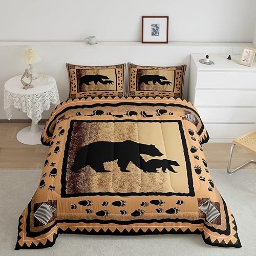 Miniatura 2 de Castle Fairy Juego de Edredón de Cabaña Lodge de Oso Salvaje con Estampado de Huellas de Patas de Animales Decoración Juego de Ropa de Cama Retro