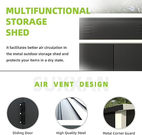 Miniatura 4 de SUXXAN Cobertizo de almacenamiento de metal para exteriores, 6 x 4 pies, cobertizo de herramientas de acero con puerta y cerradura, cobertizos de