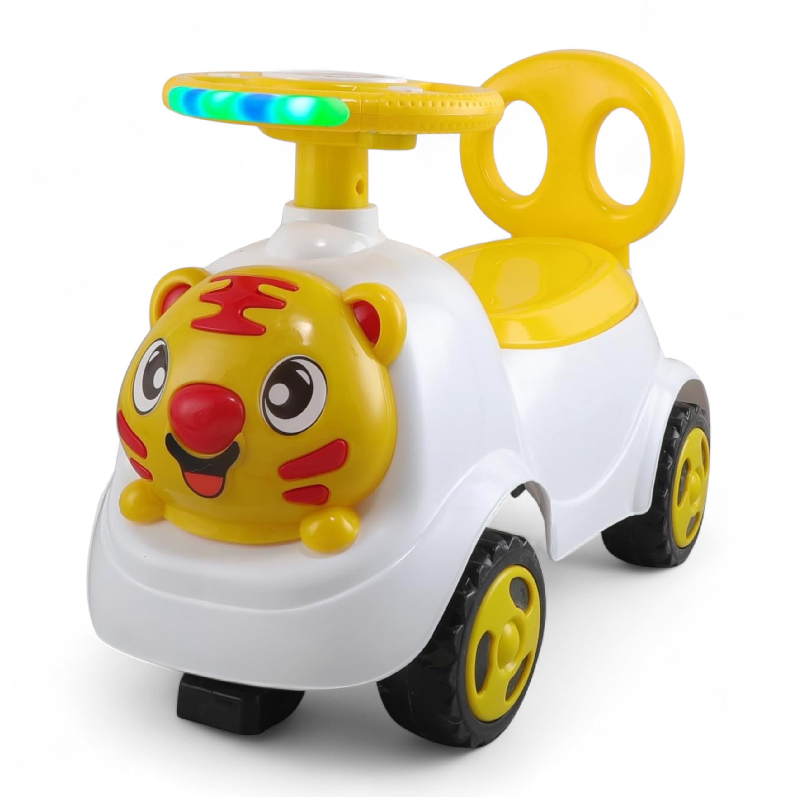 kidsROAR Push Ride On Car for Kids 1-5 Years | Baby Push Car with Music, 3D Lights & Backrest | Premium Ride On Toy Supports Up to 35kg (Tiger, Yellow)