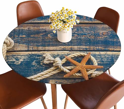 Miniatura 24 de Mantel redondo de mármol ónix con bordes elásticos, color marrón, lavable, reutilizable, para cocina, picnic, fiesta, 40-44 pulgadas Ónix