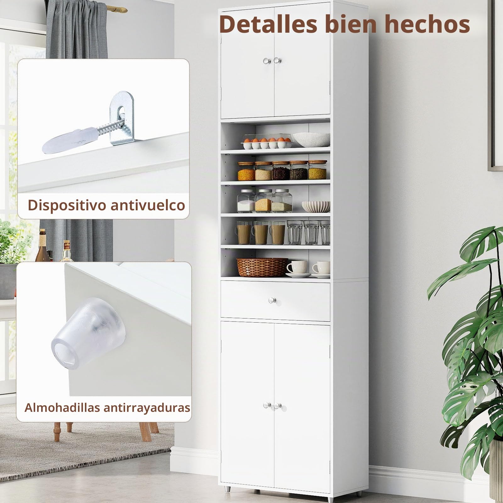 LIFEZEAL Armario de Baño Alto, Armario de Almacenamiento Compacto con 5 Compartimentos Abiertos, Cajón y Estantes Ajustables, para Baño y Sala de Estar, 50 x 24 x 180 cm