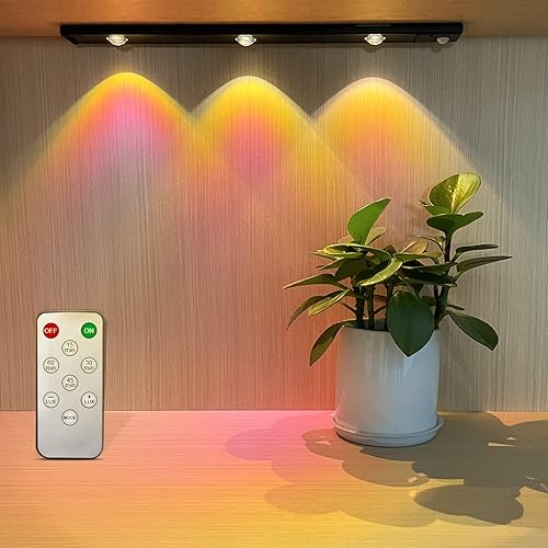 Miniatura 1 de Daakro Luces LED inalámbricas para debajo del gabinete, luz con sensor de movimiento para interiores, color rojo atardecer, recargable, brillo
