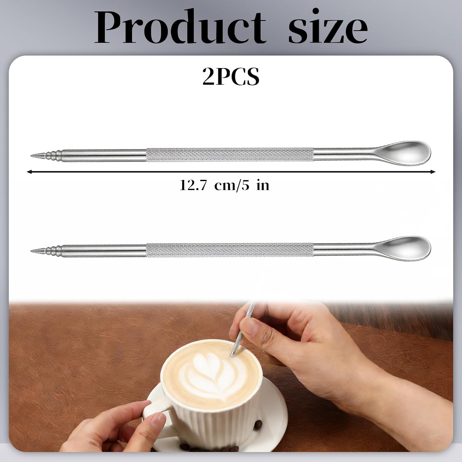 2 PCS Stainless Steel Coffee Latte Art Pen, Coffee Fancy Stitch Barista Tool Spice Pen Cappuccino Espresso Machine Accessory for Coffees Bar Barista Make Creative Coffees Designs Decors image 2