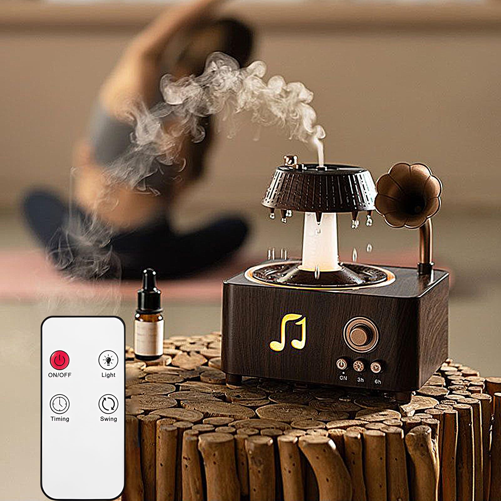 Nawilżacz Deszczowy 250 ml Zapachowa Mgiełka w Retro z Oświetleniem LED | Dyfuzor Aromaterapii z Automatycznym Wyłączaniem do Relaksu w Sypialni Biurze Domu Salonie Samochodzie oraz