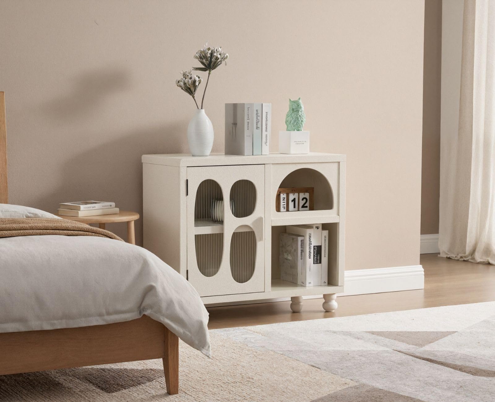Ya-Home Meuble Bas de Rangement avec Compartiments Buffet Salle à Manger avec Porte en Verre Commode avec Pieds en Bois Massif, Blanc