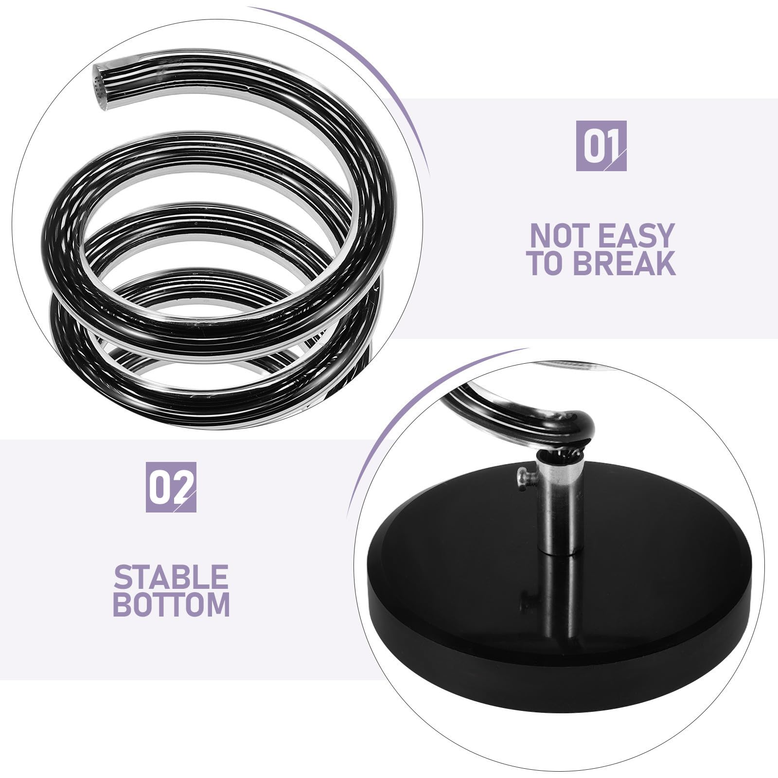Vaguelly Soporte para Secador de Pelo en Espiral con Diseño Multifuncional y Base de Mármol Negro para Uso en Baño o Salón sin Necesidad de Taladro