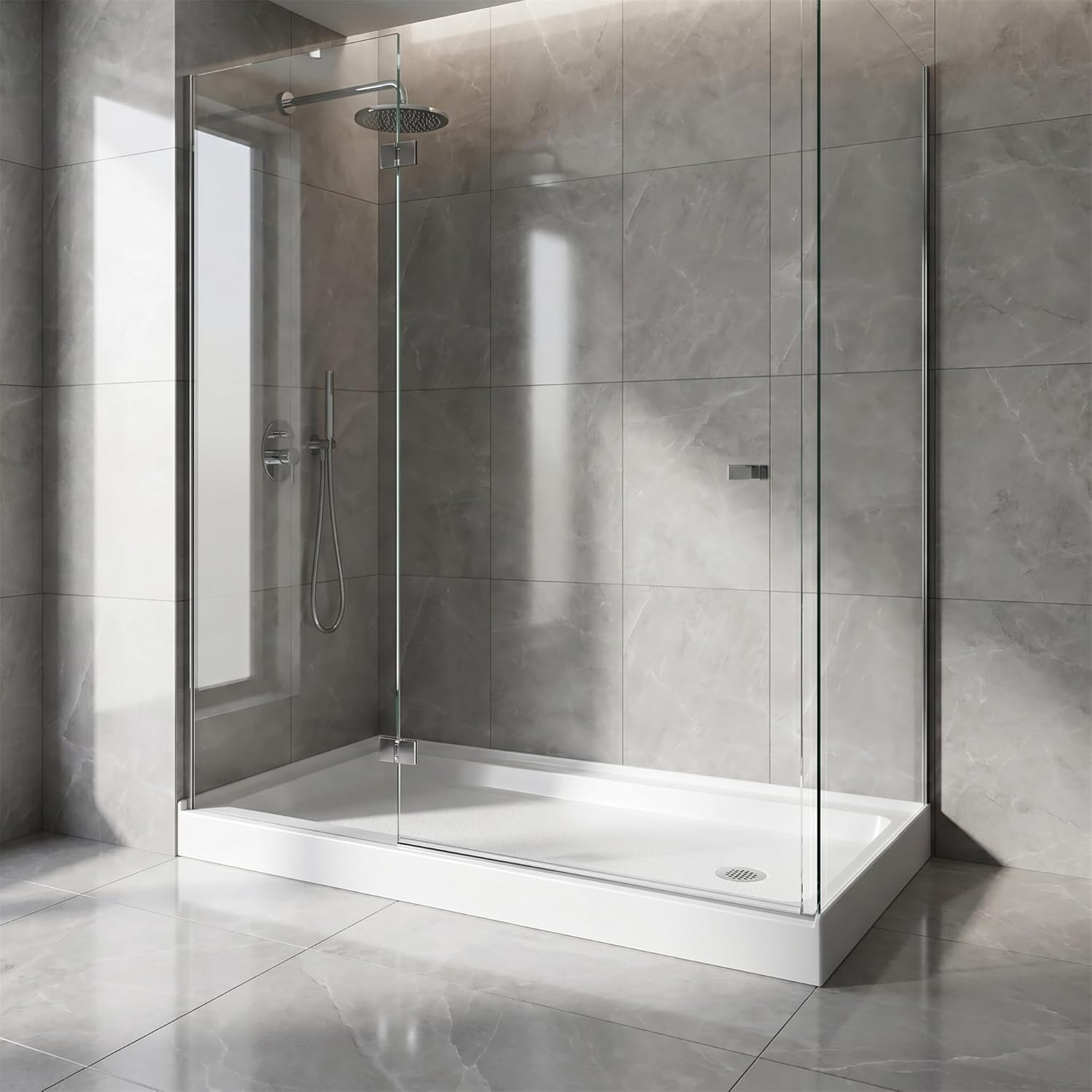 60x30 Inch White Acrylic Shower Base, Right Drain, Non-Slip Textured Surface, Single-Threshold Design for 3-Wall Alcove Installation, Fiberglass Reinforced, 5 1/2" H, Easy to Clean