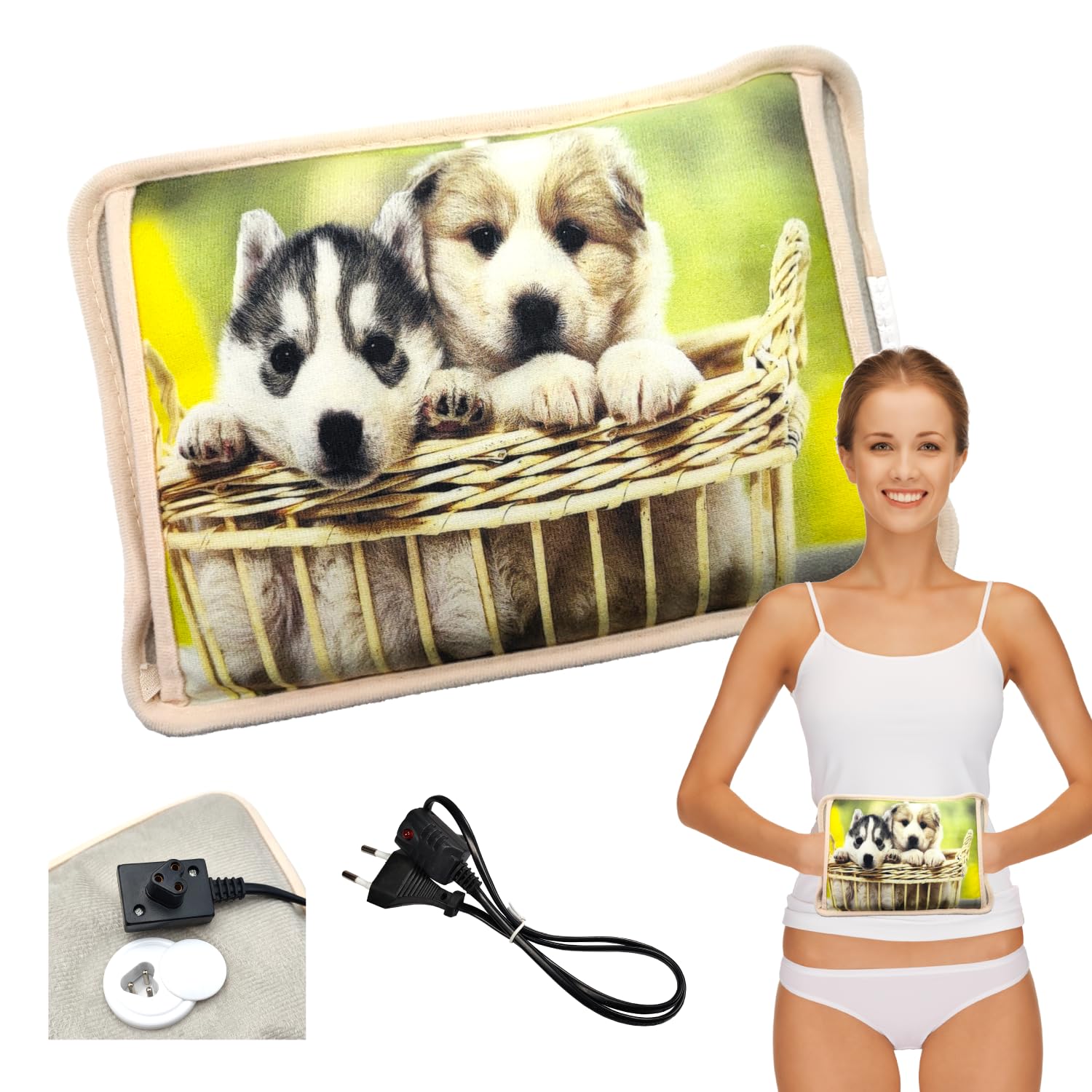 Bolsa de Agua Caliente Eléctrica | Calentador de 500W con Bolsillos | Alivio Muscular y Menstrual | Mantiene el Calor por 5 Horas