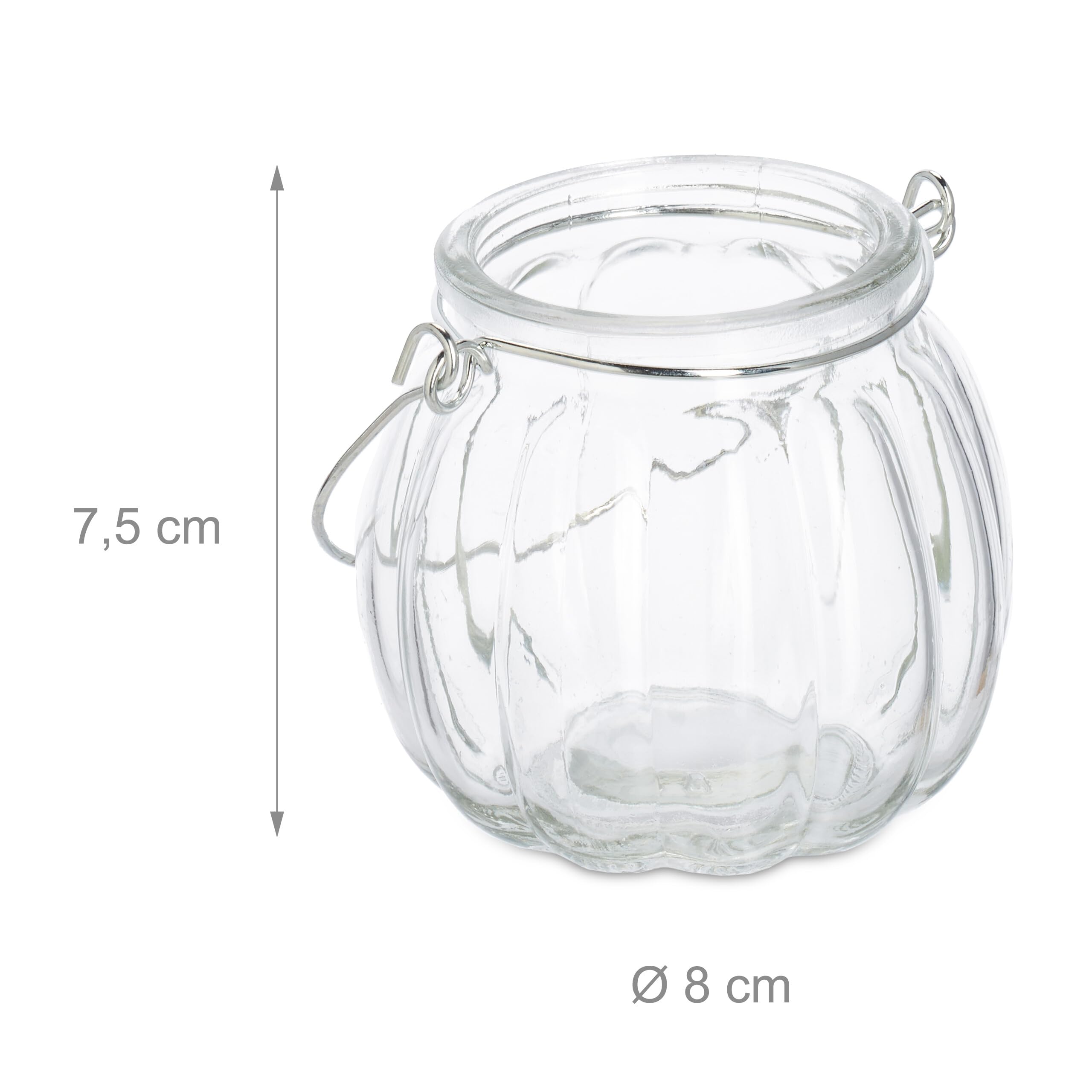 Relaxdays Vasetti Portacandele, Set 12, Vasi in Vetro, Bicchieri Lanterne, Manico, HxD 7,5 x 8 cm, Trasparente Argentato