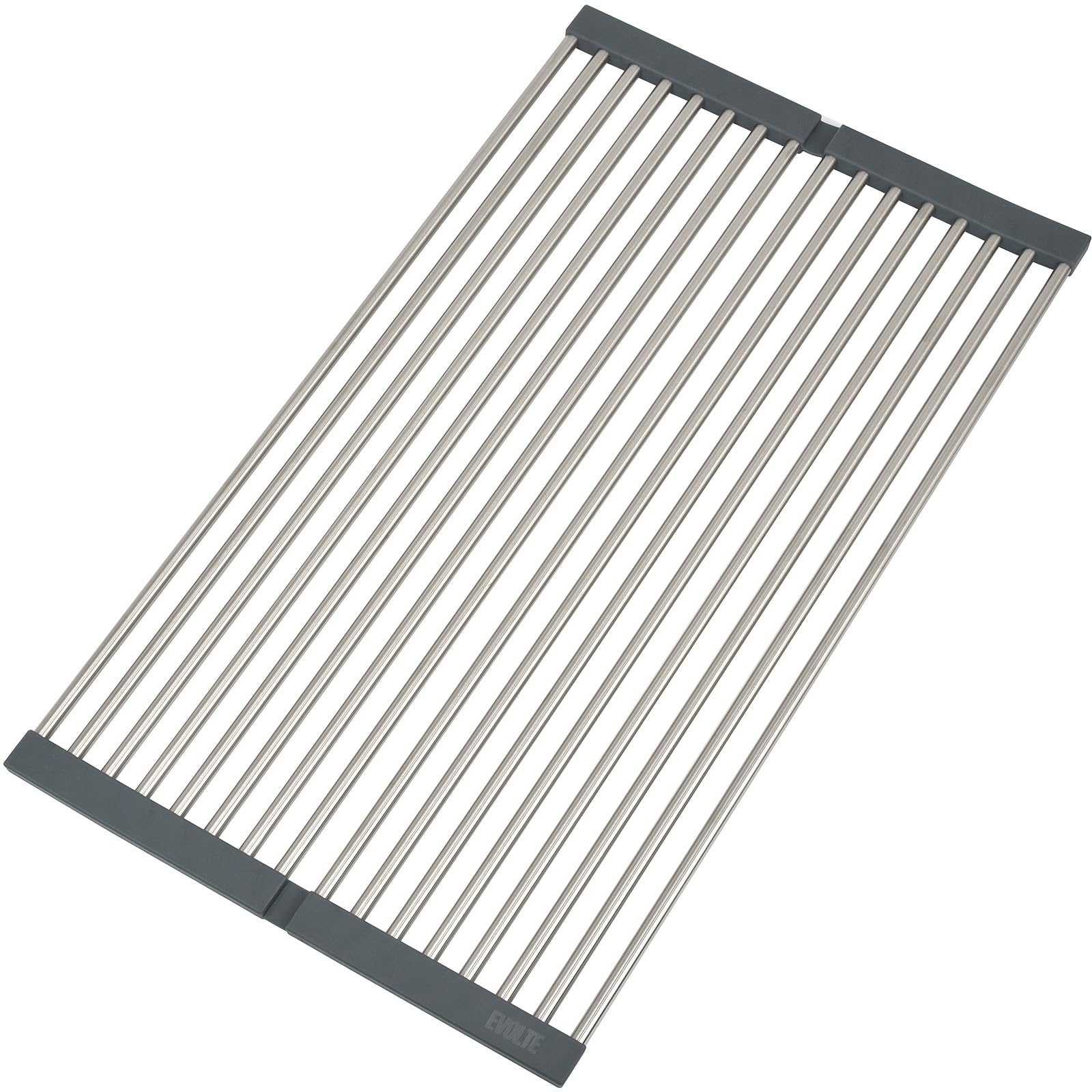 EVOLTE Foldable Over The Sink Dish Drying Rack - Extra Large Dish Drainer. Space - Saving & Multipurpose Use. Quick & Easy Set Up. Premium Quality Silicone & Stainless Steel. RV-Friendly Design.