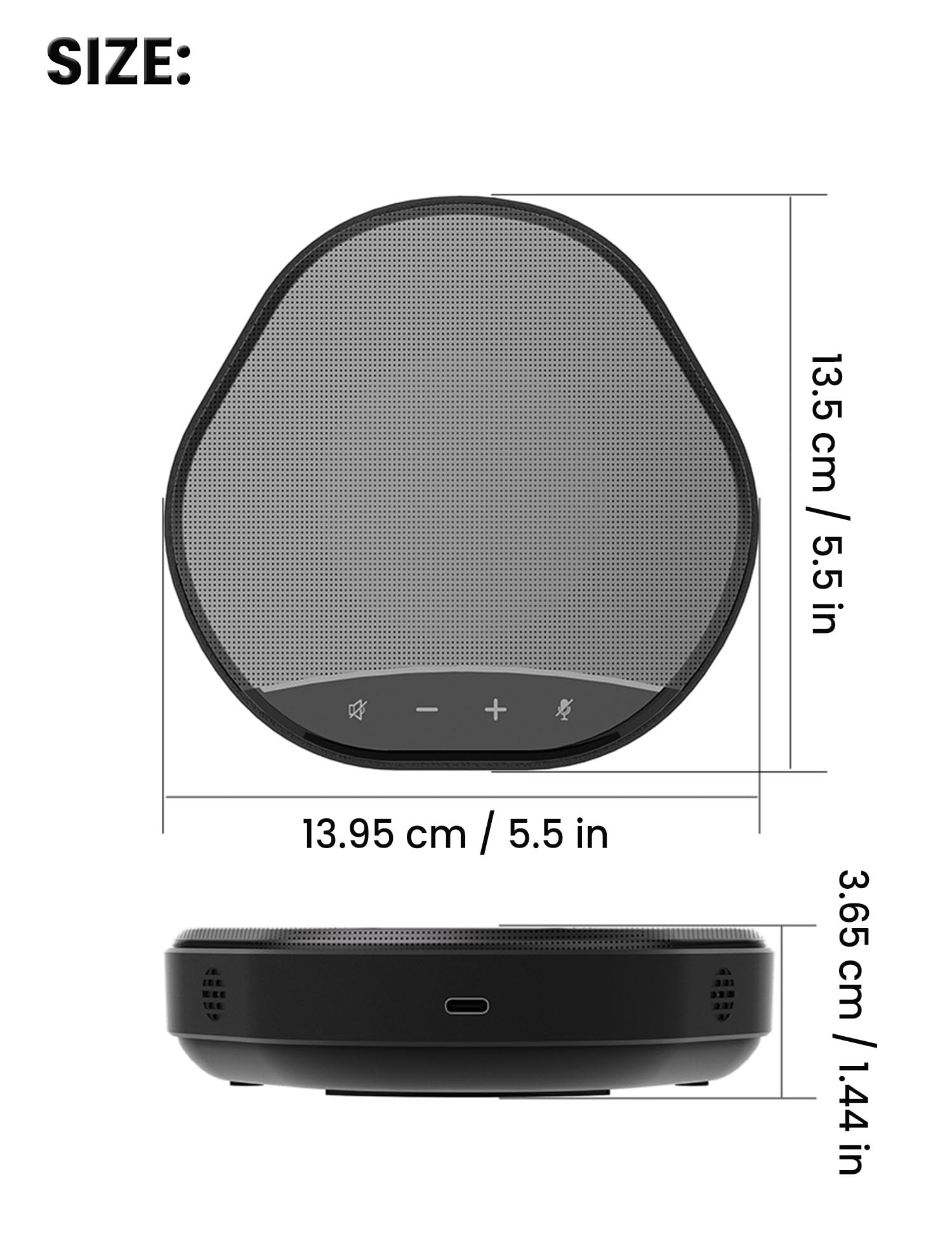 Altoparlante e microfono per conferenze, pickup vocale migliorato a 360° con 2 microfoni AI, riduzione eco e rumore, vivavoce Plug & Play USB-C per chiamate Zoom Skype Teams, per casa ufficio e sala
