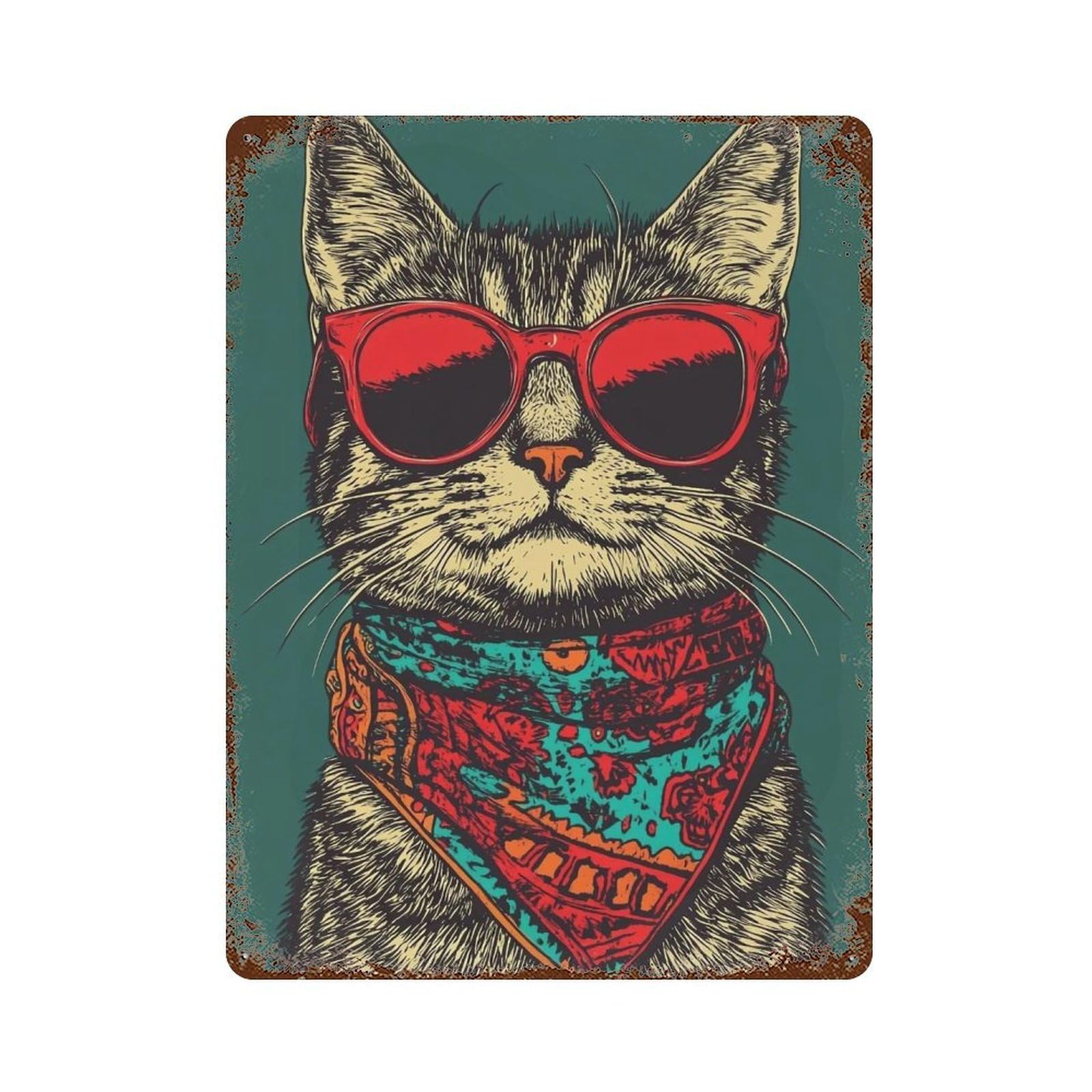 HDURYEYRYY Hippie Tabby Cat 01 Wall Retro Iron Vintage Art Metal Tin Sign Poster Modern Home Cofffee Club Art Bar Shop Decor 40x30cm