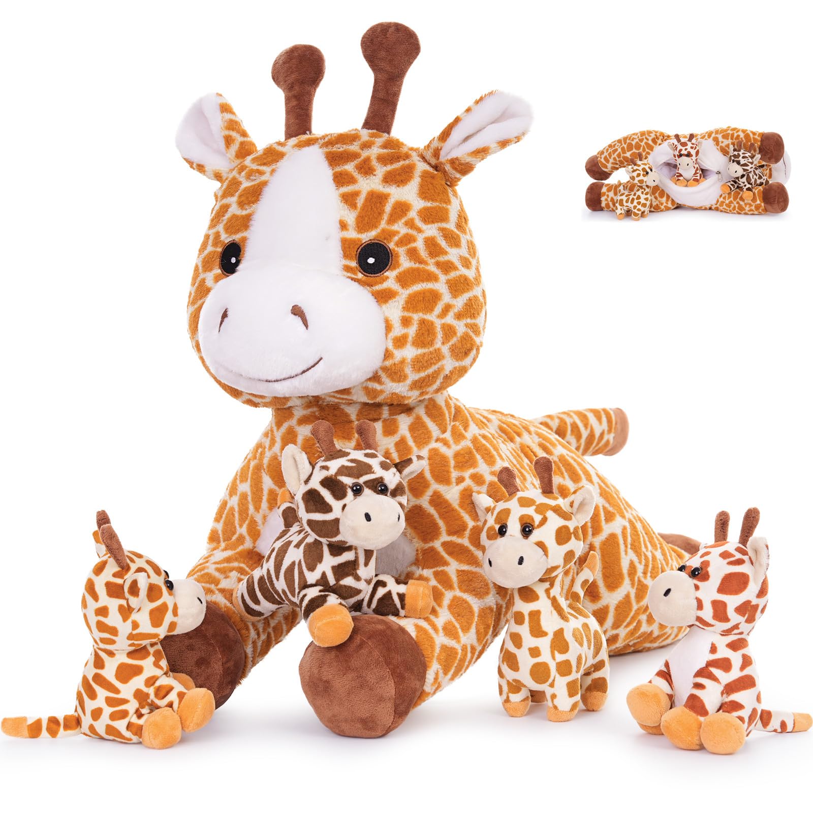 MaoGoLan 55cm Big Giraffe Teddy Stuffed Animal, Mum with 4 Baby Giraffes Inside, Fluffy Cuddly Plush, Gift for Kids Birthday Christmas Decoration โ image 1