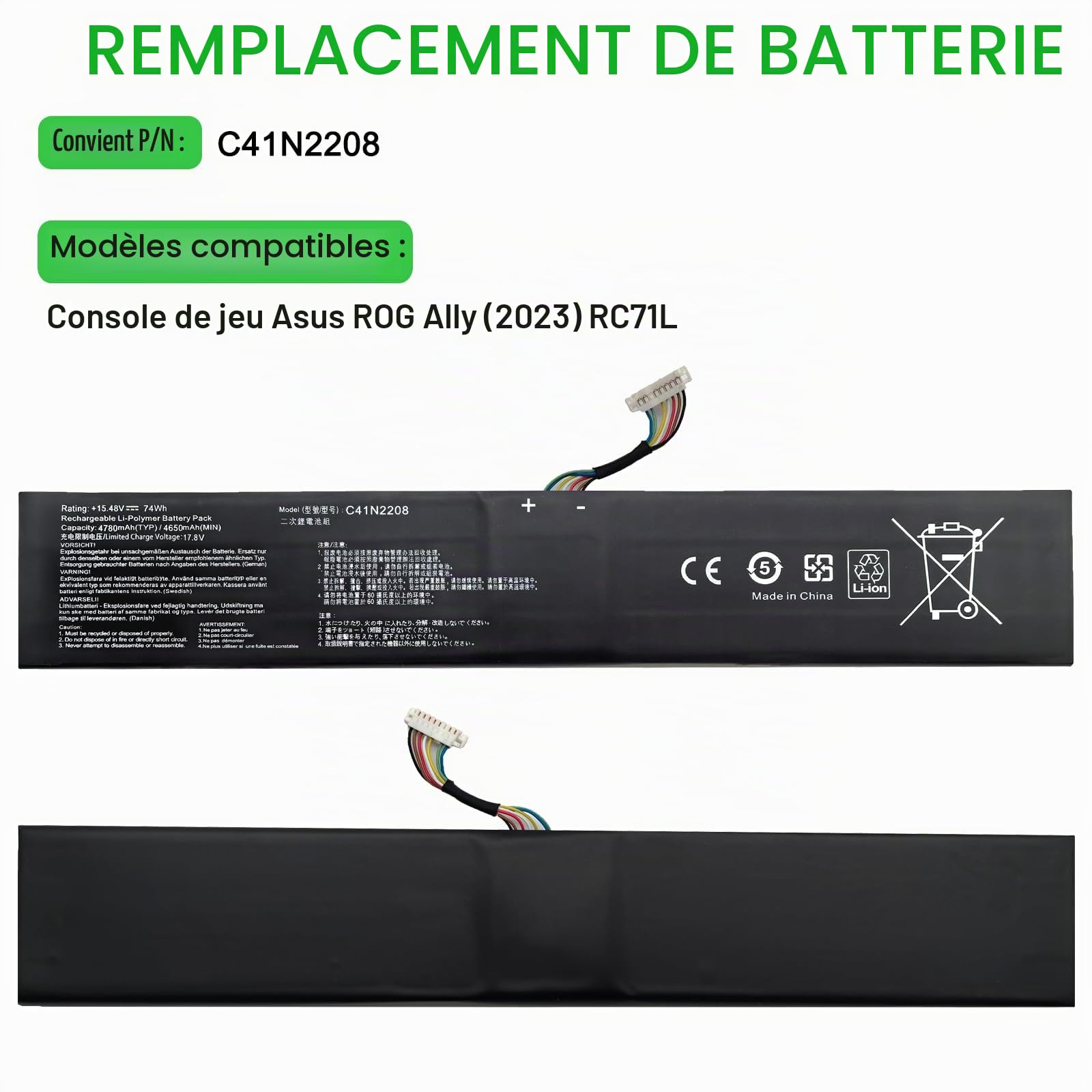 XITAIAN 15.48V 74Wh 4780mAh C41N2208 Remplacement Batterie pour ASUS ROG Ally (2023) RC71L