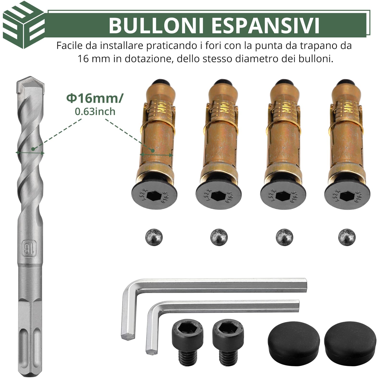 EYPINS Ancoraggio Antifurto Moto con Punta da 16mm Inclusa,Pesante a 4 Punti Fissaggio, Struttura Rinforzata in Acciaio,4 Bulloni a Espansione,Ancoraggio Pieghevole Universale per Bici, Scooter e Moto