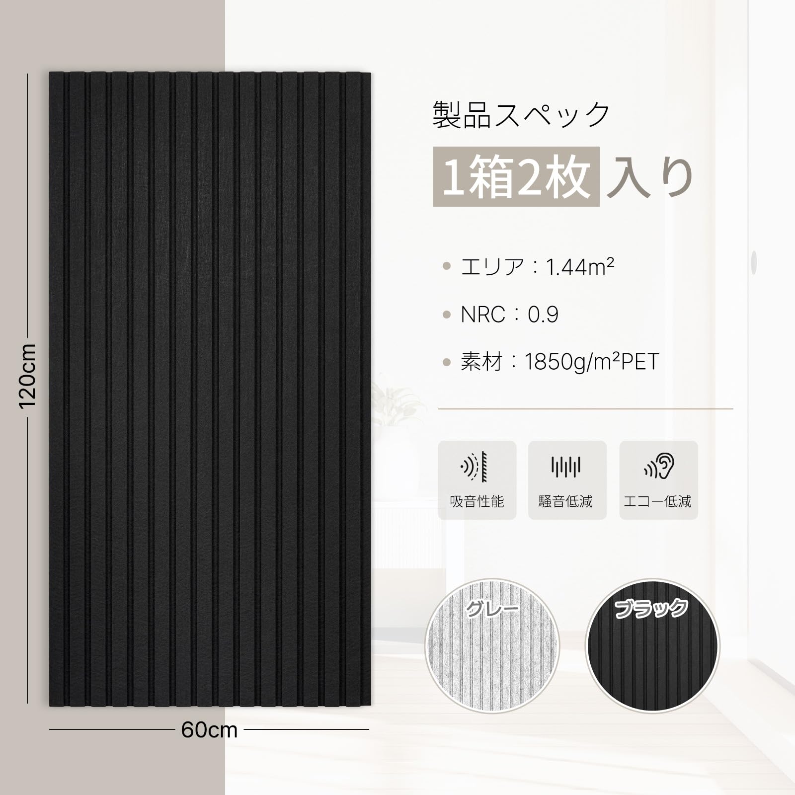 東京防音　吸音パネル　2枚組 Amazon | Walspax 高密度吸音パネル 120x60cm•2枚セット•約1.44