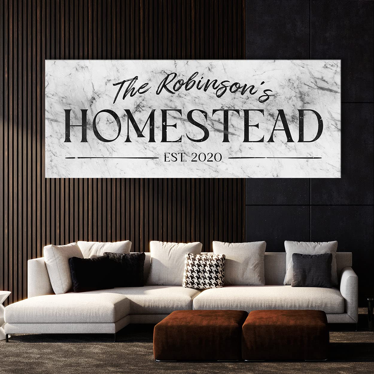 Cartel personalizado de mármol blanco con nombre familiar para casa de campo, porche, patio, apellido establecido, decoración del hogar, arte de pared, pintura grande, 40 x 16 pulgadas, lienzo sentido