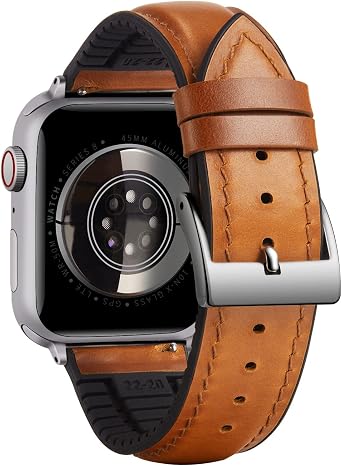 BINLUN Compatible with Apple Watch Band 38mm 40mm 41mm 42mm Oil Wax Leather and Breathable Silicone Hybrid Replacement Strap Fit for iWatch Ultra Ultra2 SE Series 11/10/9/8/7/6/5/4/3/2/1(Light Brown)