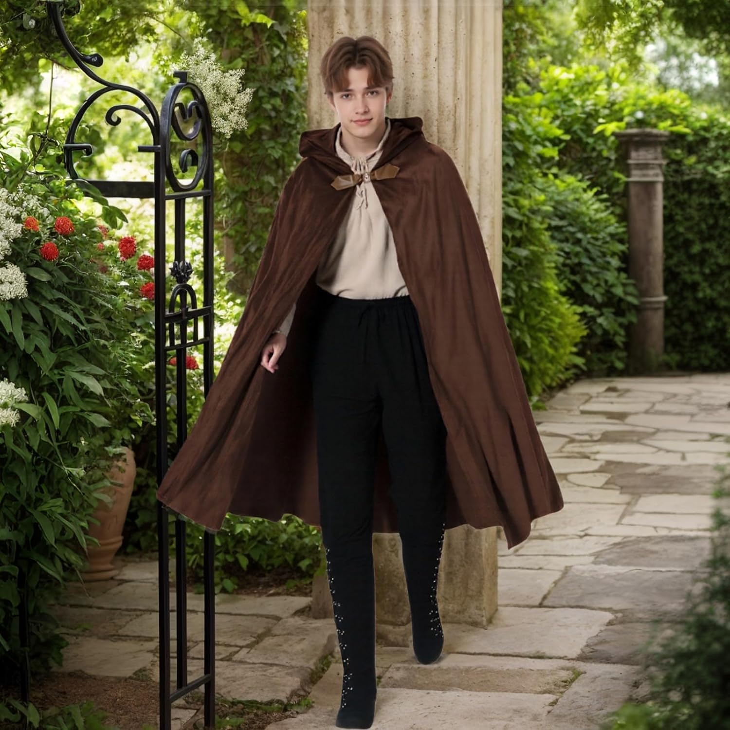 TOONRAIN Men's Adult Medieval Cloak Hoodie Velvet Renaissance Cape Halloween Dress Up - Image 3
