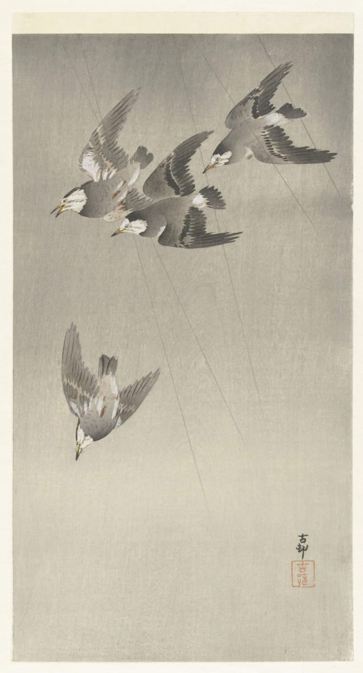 ARTXLXXBN Famous Painting Art Wall Decor Abstract Art Picture Ring in Snow by Ohara Koson Animal Pictures for Home Decor 60x90cm