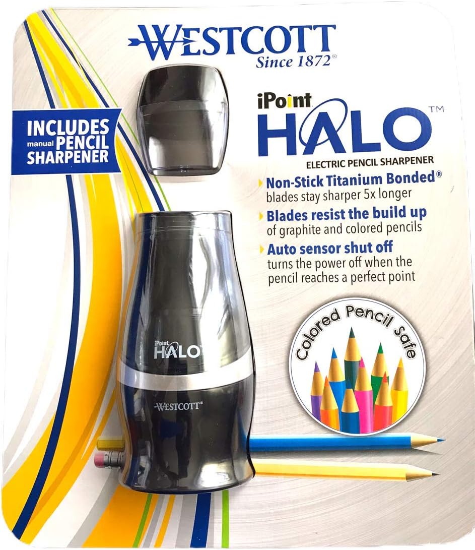 Westcott HALO iPoint ELECTRIC PENCIL SHARPENER includes 1 manual sharpener Color Black/Transparent
