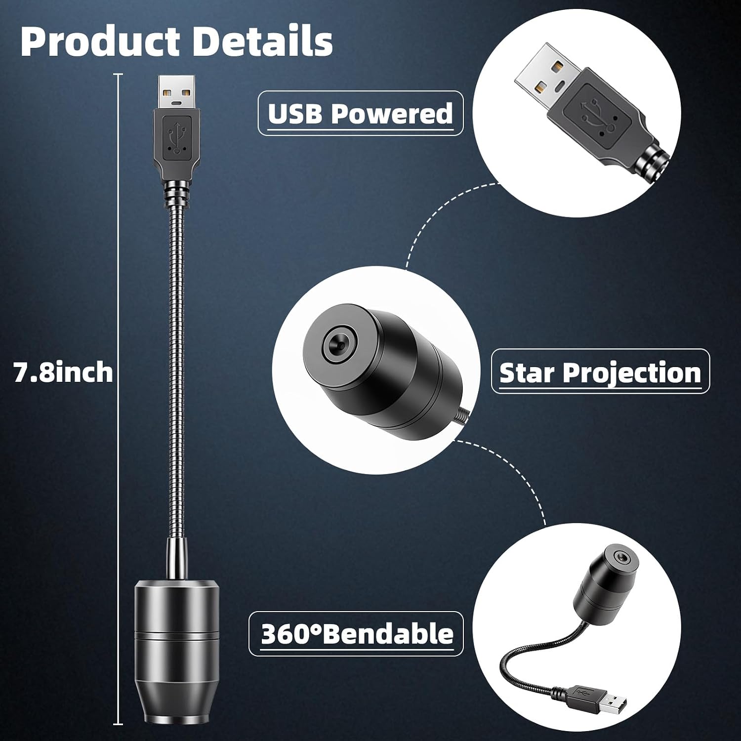 USB Galaxy Projector Night Light, 360°Rotation Night Light Star Projector with Romantic Atmosphere, Portable Mini Star Roof Lights for Car Bedroom Decor