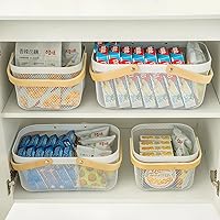 Vista 8 de Cesta organizadora de almacenamiento de acero de malla, cesta de frutas con mango de madera, ideal para cocina, baño, cestas de picnic, despensa