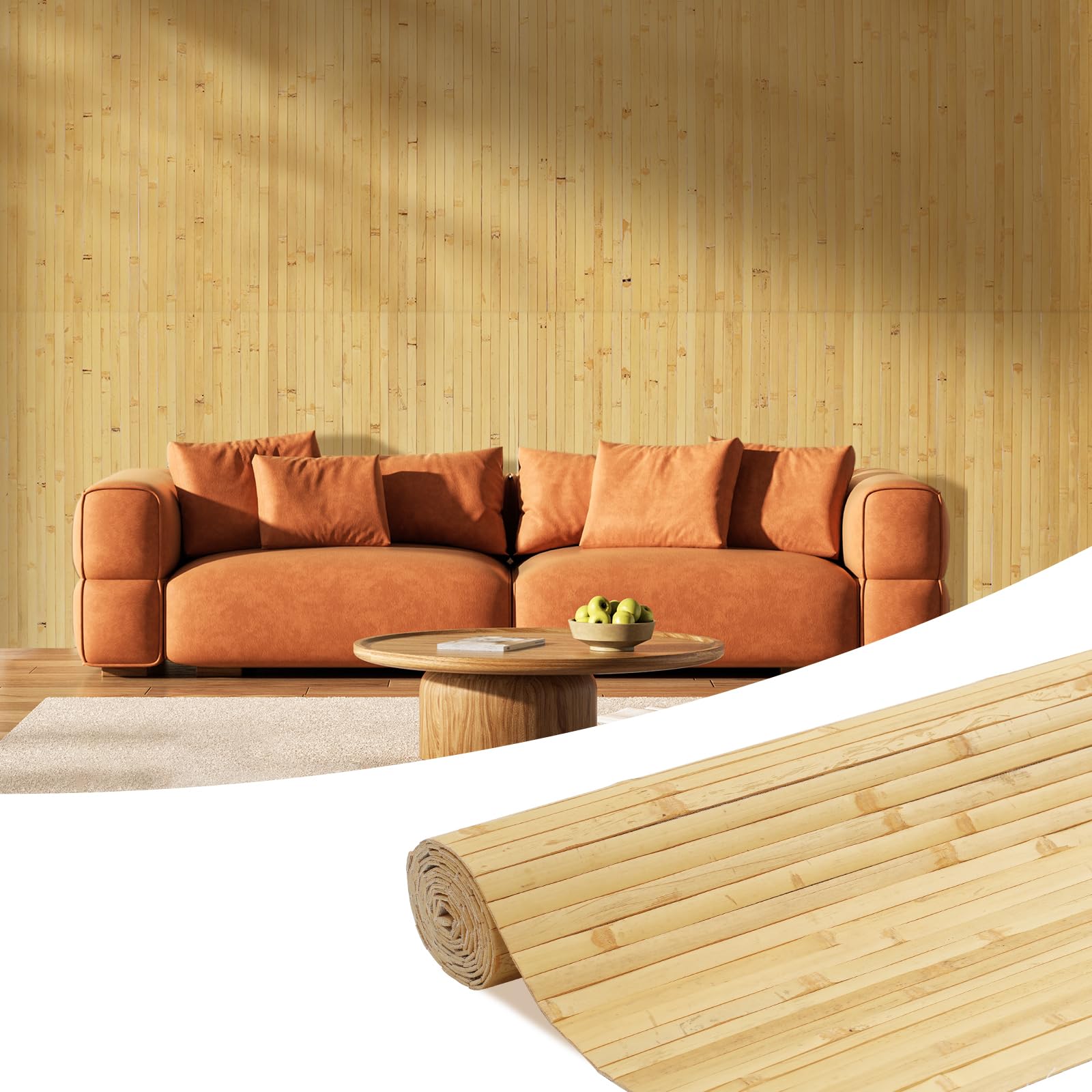 OUZUGIE 96x48 Inch Natural Bamboo Wall Panel
