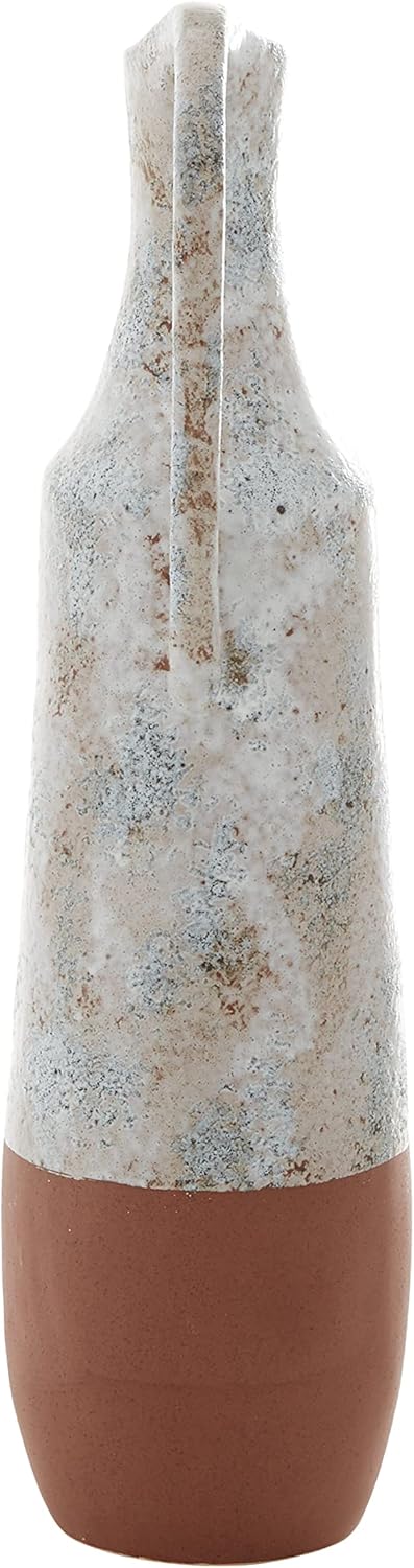 Deco 79 Ceramic Handmade Decorative Vase Centerpiece Vase with Terracotta Accents, Flower Vase for Home Decoration 6" x 7" x 23", White