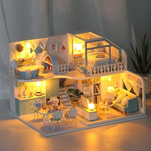 Miniatura 8 de GuDoQi Kit de casa de muñecas en miniatura, kit de casa pequeña con muebles, kit de casa en miniatura a escala 124, gran regalo para cumpleaños,