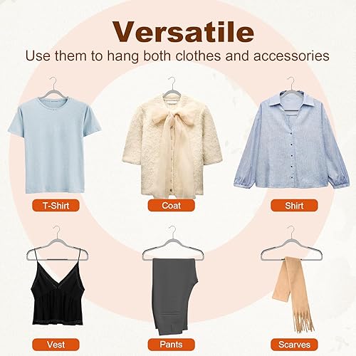 Miniatura 6 de HOUSE DAY Paquete de 60 perchas de plástico resistentes con almohadillas de goma y gancho de 360, delgadas de 0.2 pulgadas, ahorro de espacio, color