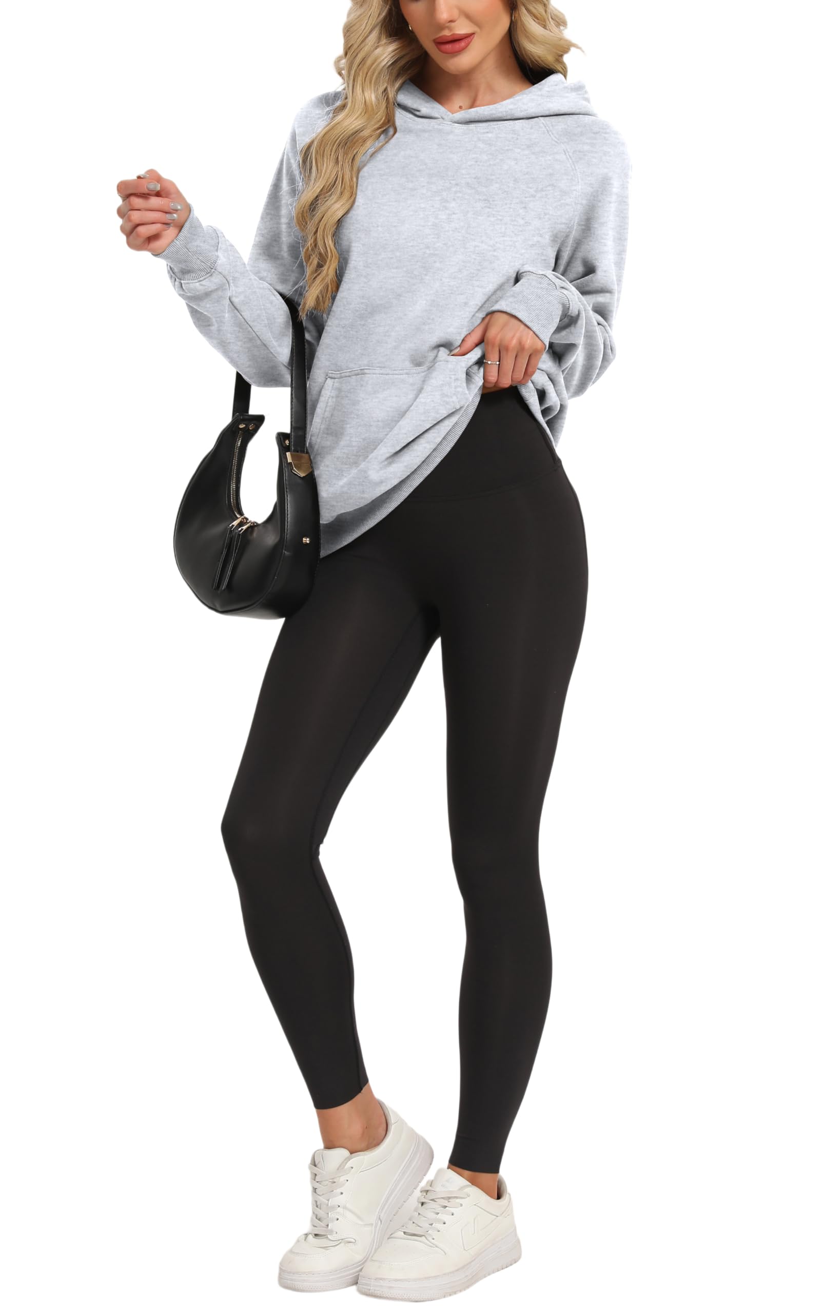 Timuspo Damska bluza z kapturem, luźna, wygodna, bawełniana, casualowa, jednokolorowa, podstawowa, z długim rękawem, bluza z kapturem, jesienna