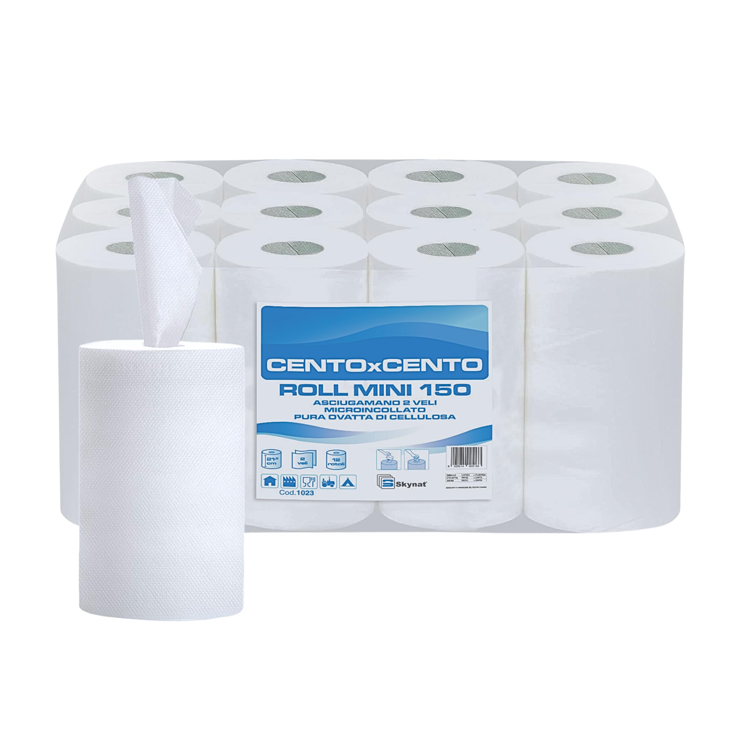 12 Rotoli Asciugamani Carta, 2 Veli in Pura Cellulosa, 220 Strappi, 21,5 x 31,5 cm (1 Pack)