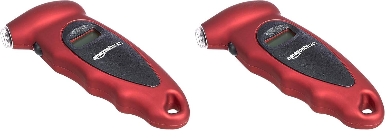 Amazon Basics Digital Tire Pressure Gauge - Red, 2-Pack