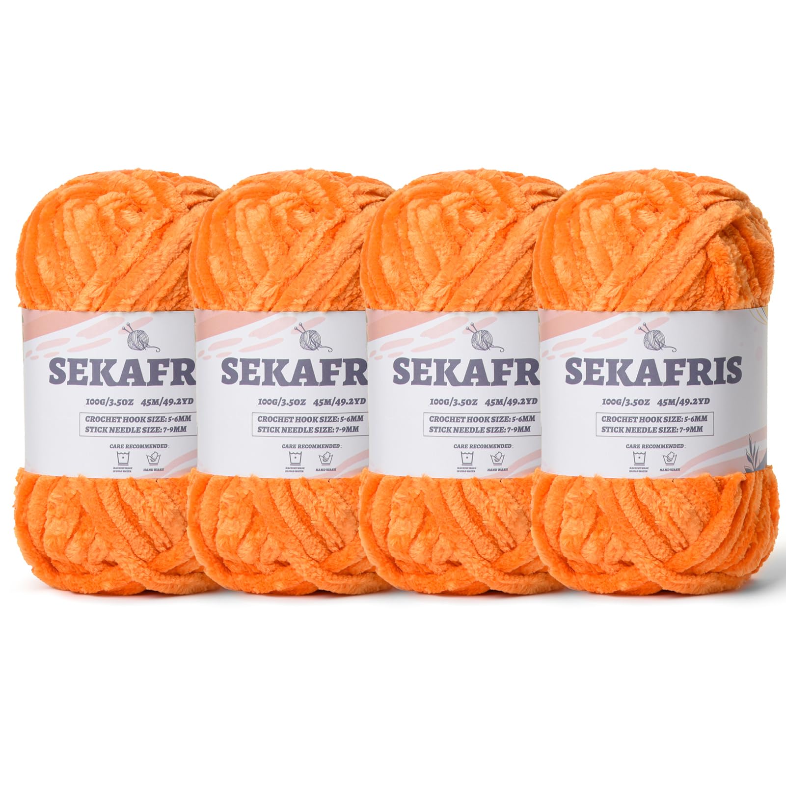 Chenille Velvet Soft Yarn Orange 4 Pack