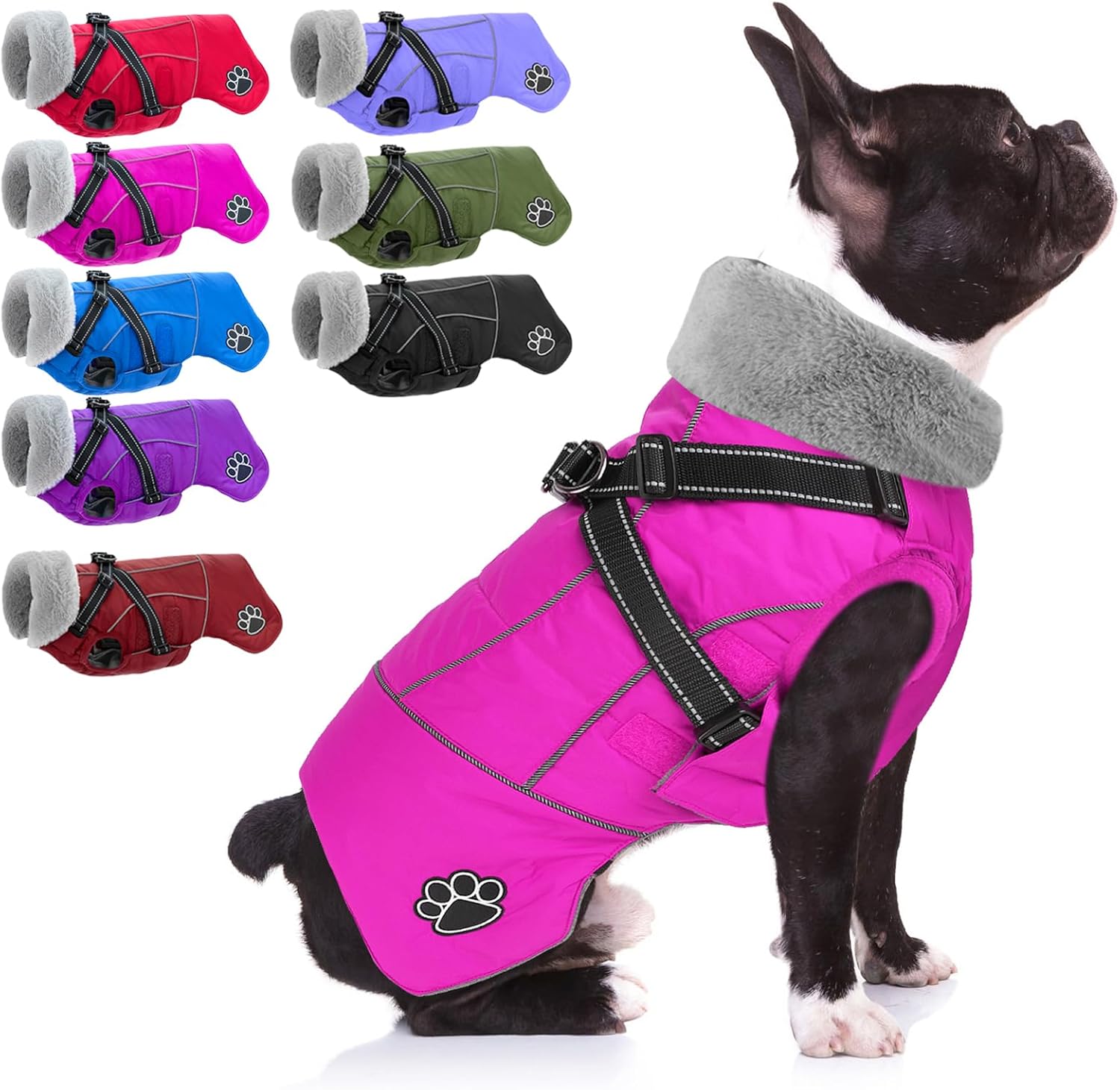 Doglay Dog Coat with Harness, Reflective Warm Dog Jacket Waterproof Puppy Winter Coat for Cold Weather, Adjustable Fleece Jacket for Small Medium Large Dogs Pink Large