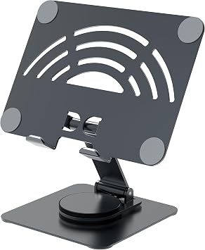 Tablet Stand for Desk.360 Rotation Base Adjustable Tablet Holder,Foldable Aluminum iPad Stand Dock with Anti-Slip Pads Home Office Accessories for iPad Pro/Mini/Air,Samsung Tab etc 4-13",Gray