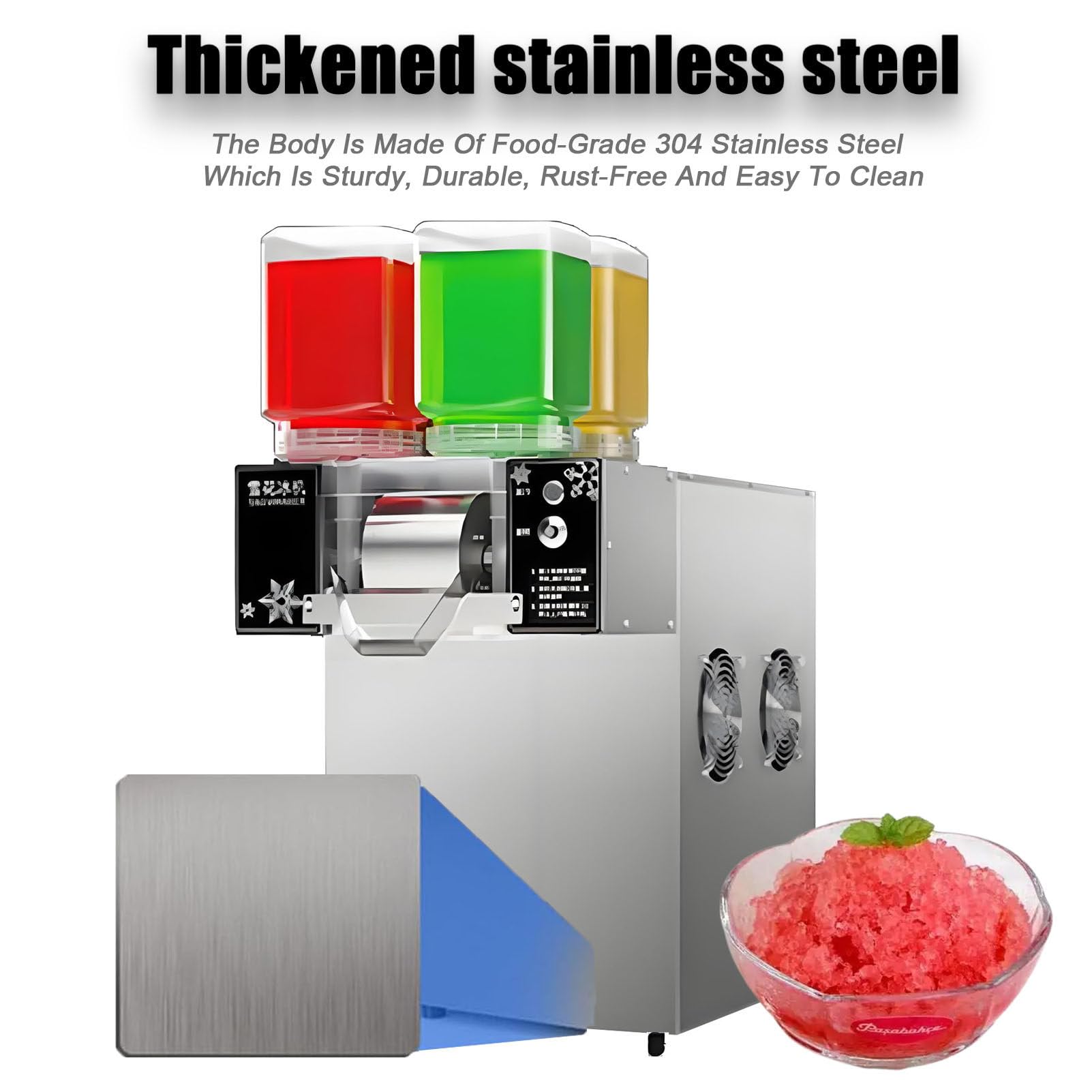 Genérico Máquina Comercial para Hielo raspado, enfriamiento rápido, 9 velocidades Ajustables, máquina de Hielo de Acero Inoxidable para granizados, 1200 W (1200 W)