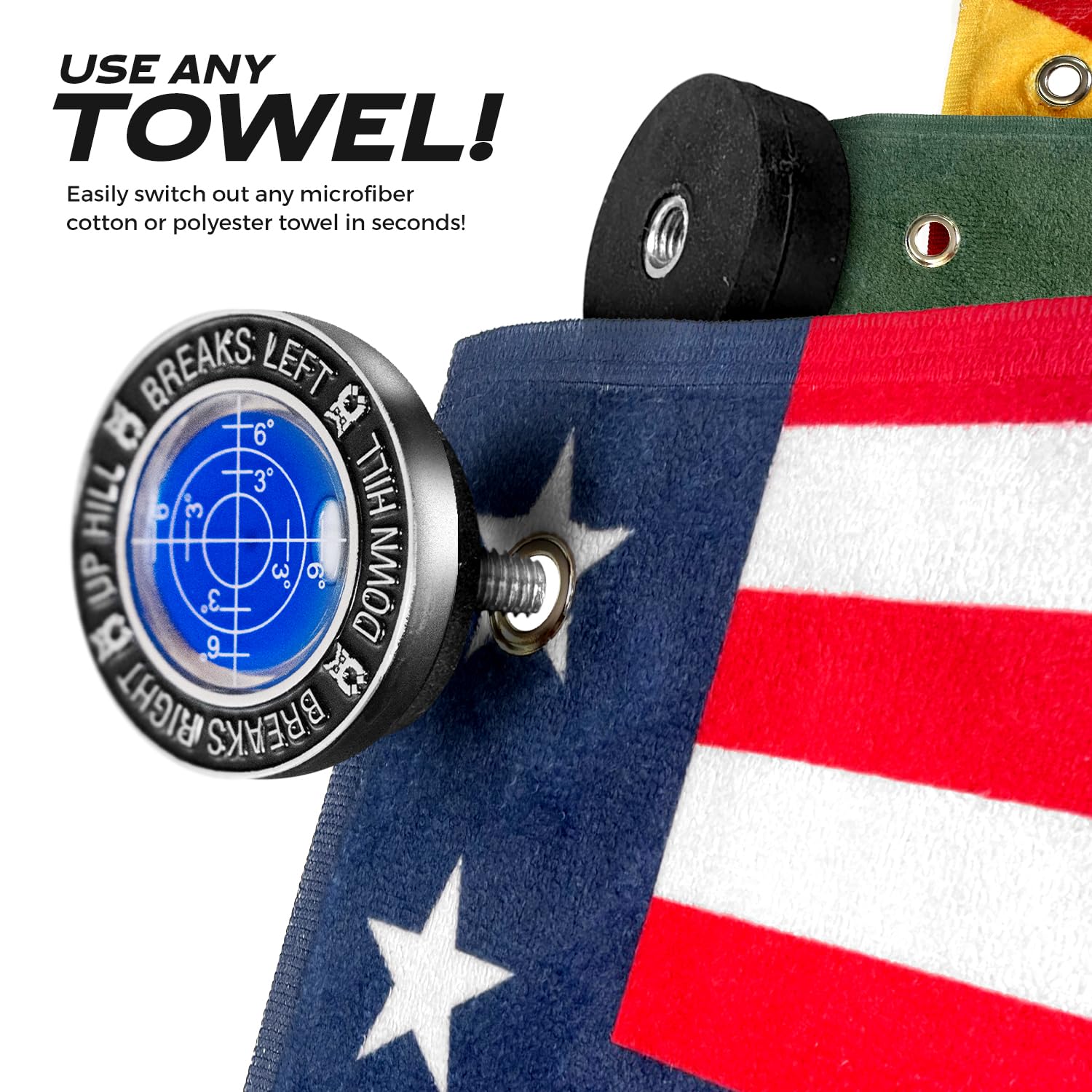 MagnetOwl - Magnetic Clip for Any Golf Towel - Removeable and Reusable Golf Towel Magnet - Add Industrial Strength Magnet to Any Towel - Strong Hold to Golf Bags, Clubs or Carts (Bubble Blue)